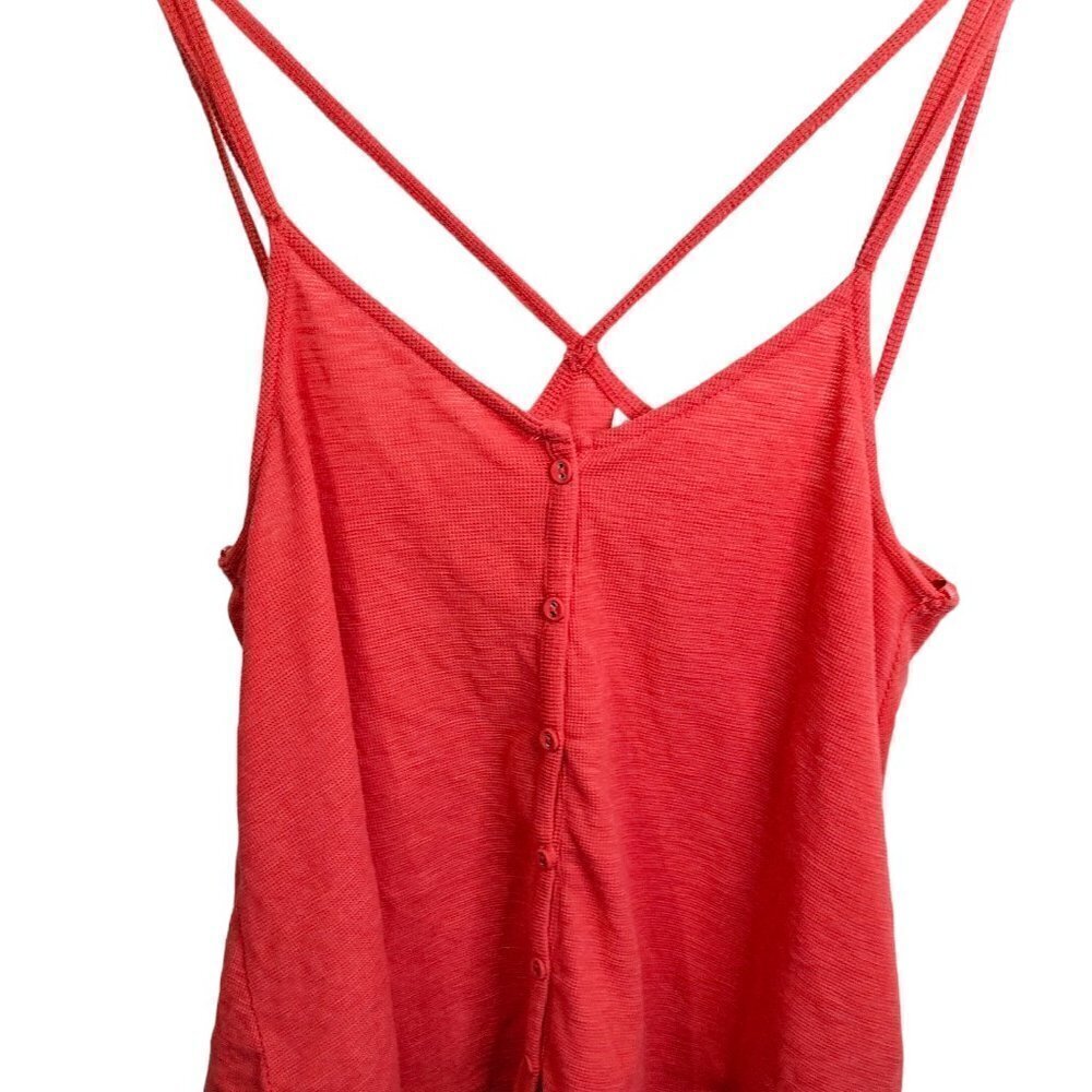 (893) Roxy Coral Red Button Down Strappy Tank Top  Size Medium